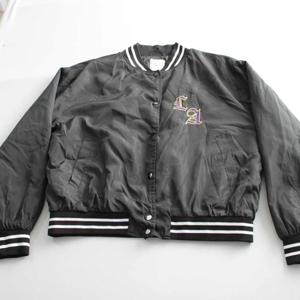Orange Kiss Essentials Los Angeles Bomber Jacket Black Varsity Large